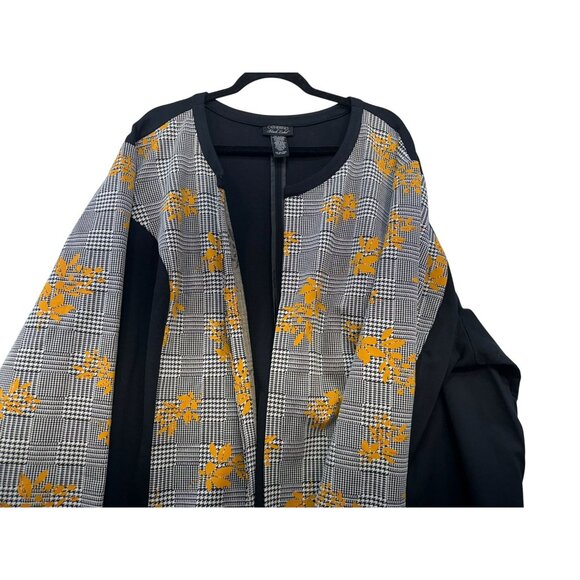 Catherines Womens Black Label Floral Houndstooth Long Cardigan 3X Black Yellow - Picture 7 of 10